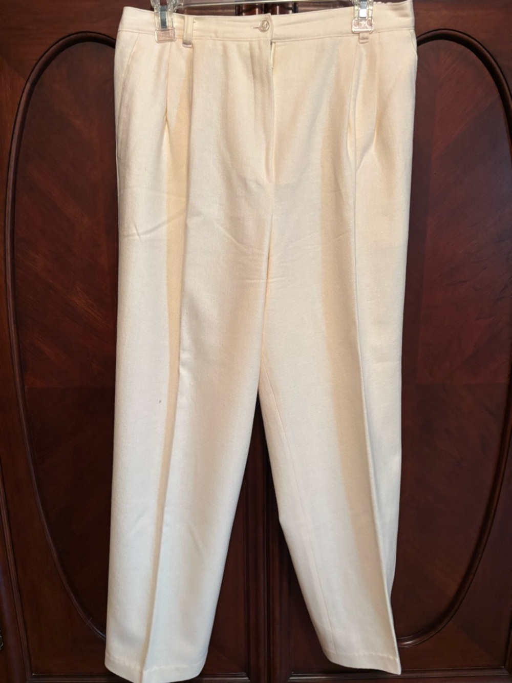 Cream Straight-Leg Wool Dress Pants